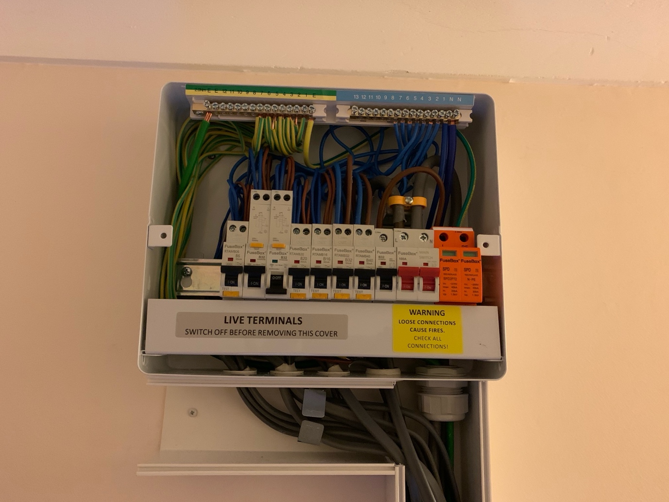 Consumer unit installation showing professional cable management